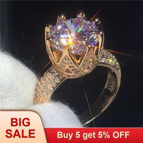 Fashion Jewelry Solitaire 8Ct Gem 5A Zircon stone Rose Gold 925 Sterling silver Women Engagement Wedding Band Ring