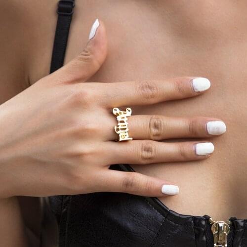 Vintage Gold Color Lerrte Angel Charm Rings for Women 2021 Trendy Fashion Adjustable Cuff Rings Jewelry Accessories Party Gifts