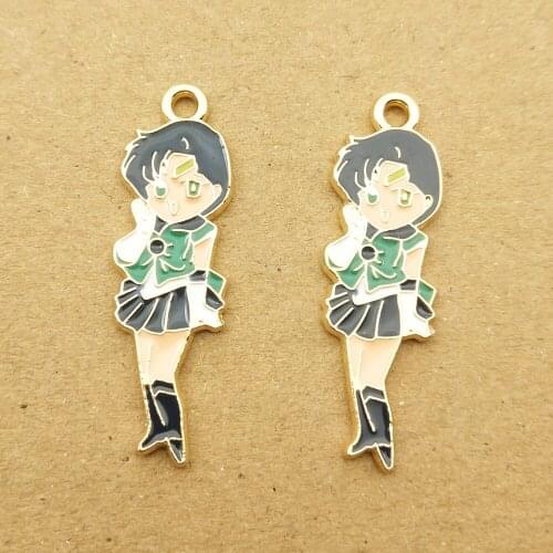 10pcs 11x32mm enamel cartoon girl charm for jewelry making cute earring pendant bracelet necklace charms