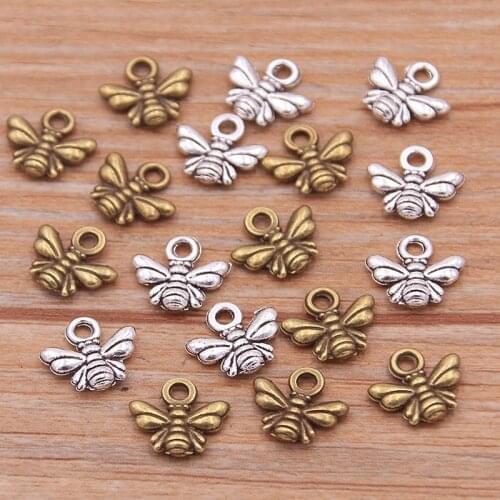 100PCS 9*10mm Metal Alloy 2021 New Product Two Color Small Honeybee Charms Animal Pendant For Jewelry Making DIY Handmade Craft