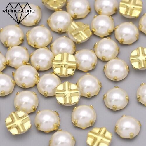 100Pcs Imitation Pearl Sew On Rhinestones Gold/Sliver Claw Cross Bottom Half Round Pearl Bead Craft For Clothes Decoration5-10MM
