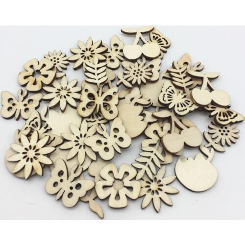 1000pcs Natural Mixed Daisy Butterfly Cherry Sunflower Wood Shapes Cutout Crafts Decoration DIY Embellishment Hanging Ornaments