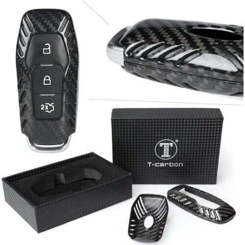 3 Bottons Car Remote Key Cover Case Real Carbon Fiber For Ford DFG Fusion F150 F-150 Black Car Accessories