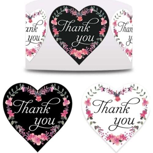 500pcs/roll Heart Thank You Stickers Wedding Festival Party Favors Paper Decorative Sticker Envelope Package Seal Label Stickers