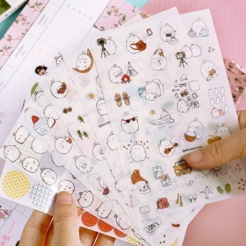 6 Pcs / Pack New Korea Creative Cartoon Potato Rabbit Ii Series Molang Pvc Sticker Set Kawaii Label