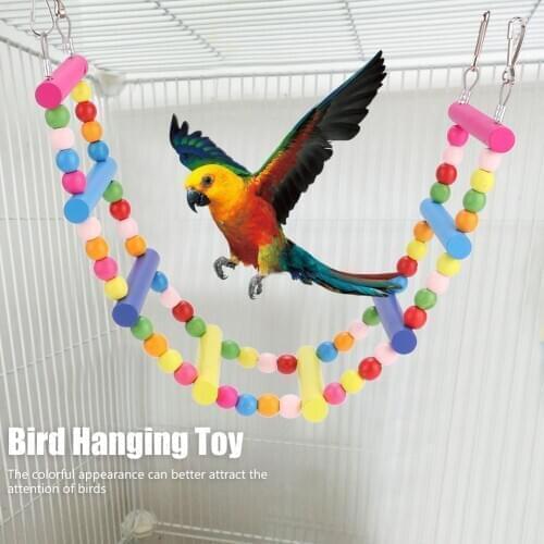 Pet Accessories Birds Pets Parrots Ladders Climbing Toy Hanging Colorful Balls with Natural Wood Bird Parrot Training Toys