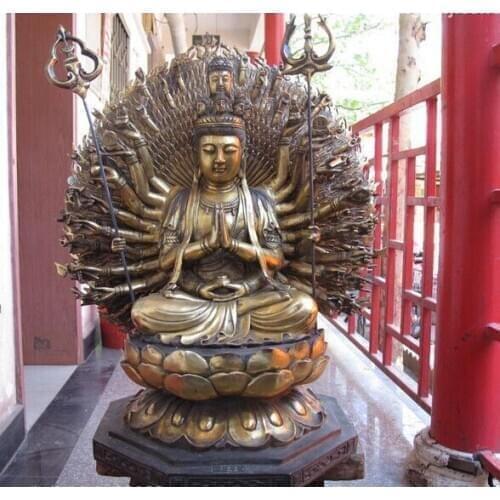 Bi002225 23"China Folk Bronze Gilt 1000 Arm hands Avalokitesvara Kwan-Yin Buddha statue