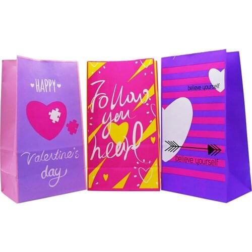 5-10pcs New paper bag Stand up Colorful Love Bags festival Gift Packing paper Treat gift Bag 13x8x24cm