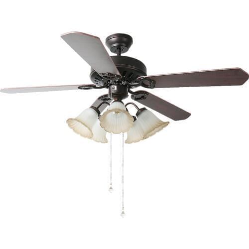 European Retro Wood Fan Ceiling Light 5 Lights Minimalist Glass Shade Hanging Lamp Lighting Fixture Restaurant Living Room CL207