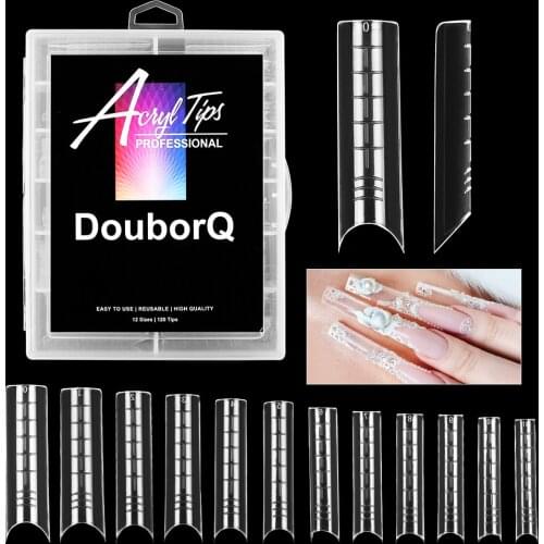 120pcs Clear Acrylic long Nail Mold for Nail Extension Gel Full Cover False Nail Hybrid Gel Dual Forms Manicure Tools