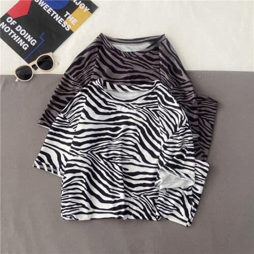 EBAIHUI 95% Polyester Women T Shirt Casual Funny Tshirts Kawaii Tees Top Zebra Pattern Female Harajuku Short Sleeves Shirt Woman