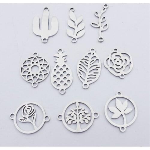 Jewelry Findings Stainless Steel Connectors Cactus Rose Pineapple Wheat Concentric Circles Tree Life Component 30 pcs Mix a Lot