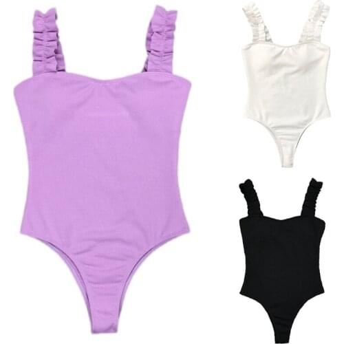 Sexy Swimsuit Women Ruffle Swimwear Halter Push Up Slimming Summer Solid Color Beach Swimming Bathing Suit