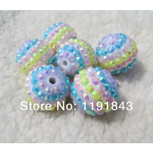 Kwoi vita New Colorful White Rainbow Ab Strips Rhinestone Beads Chunky 20mm 100pcs Resin Rhinestone Ball Beads for Chunky