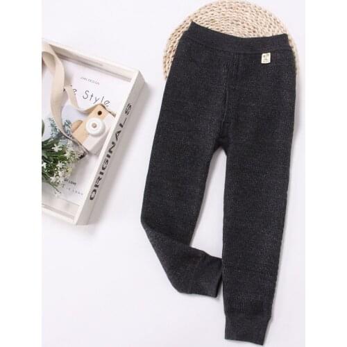 Vertical striped autumn and winter warm pants boys and girls leggings without velvet thickening elastic solid color leggings