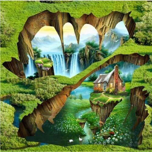 Dream waterfall rock Flooring Wallpaper Bedroom Bathroom PVC Self Adhesive Waterproof 3d flooring Tile Mural BEIBEHANG