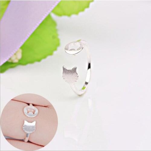 Fashion Cute Cat Hollow Asymmetric Opening Rings for Women Creative Female 925 Sterling Silver Jewelry Fresh Accessories SR323