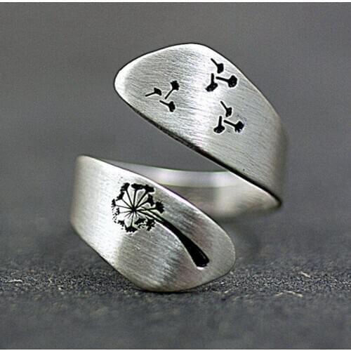 Fashion Adjustable Engraving Dandelion Ring for Women Men Personality Opening Finger Rings Engagement Wedding Party Jewelry Gift