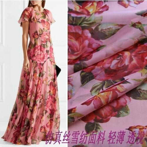 New summer floral chiffon fabric rose printing apparel fabric handmade diy dress shirt fabric high-grade printed cloth wholesale