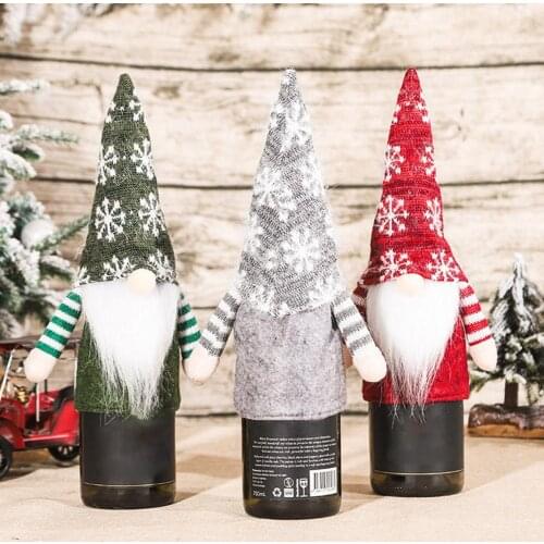 Whitebeard Christmas Wine Bottle Cover Eye-catching Non Woven Fabric Xmas Party Wine Bottle Knit Hat for Party Dropshipping