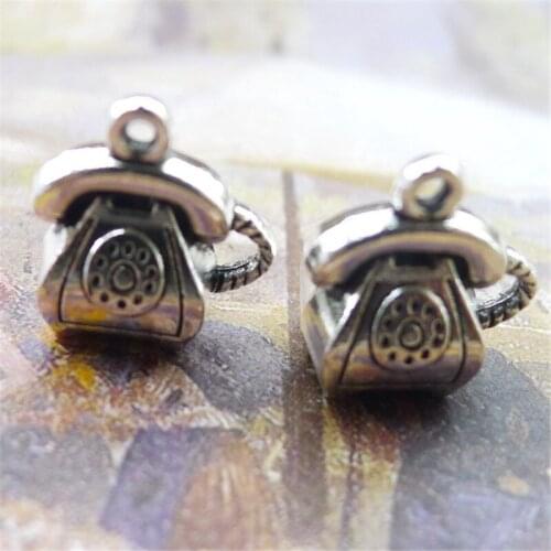 BULK 30 Eco-friendly Alloy 3D Telephone Phone Charm Pendant Tibetan Silver Plating 14*15mm 3g