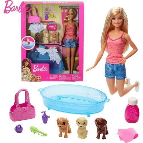 Original Barbie Pet Pup Dog Bathtub Toy Playset Girls Doll Accessories Animal Care Educational Toys for Children Reborn Bonecas