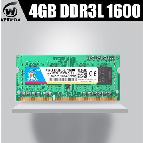 VEINEDA ram memory ddr3l 4GB ddr3L 1066MHZ for all Intel amd laptop 4gb ddr3L sodimm 1333MHZ 1600MHZ PC3L-12800 204pin NO-ECC