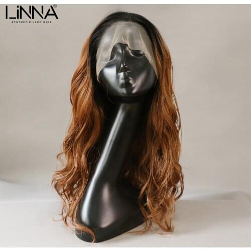 LINNA Synthetic Lace Front Wig Ombre Brown Blonde Long Wavy 20 Inch Wigs High Temperature Fiber For Women Cosplay Wigs