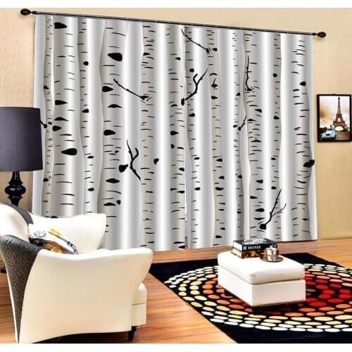 White forest tree curtains Customized size Luxury Blackout 3D Window Curtains For Living Room Decoration curtains