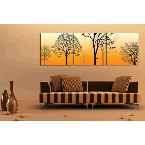 Modern Home Decor Abstract Canvas Painting Yellow Trees Landscape Pictures Decorative Paintings 3 Panel Wall Art No Framed