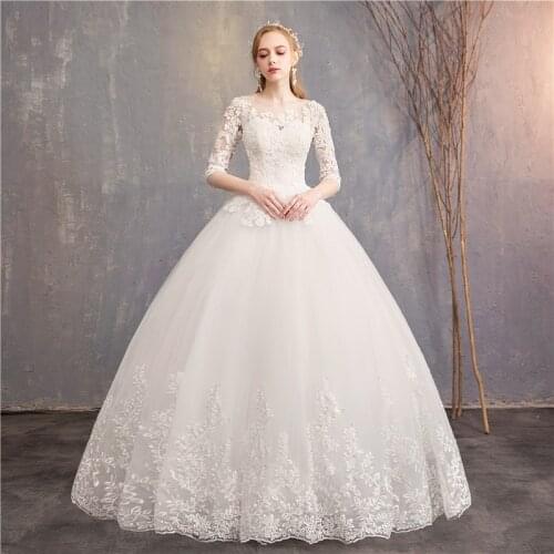 Half Sleeve Wedding Dresses 2021 New Luxury Lace Embroidery Ball Gown Wedding Dress Can Custom Made Vestido De Noiva F