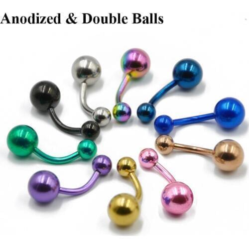 -TITANIUM ANODIZED navel bar wholesale anodised belly ring body piercing Barbells Navel Bars 40Pieces/Lot
