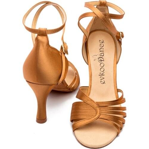 Practice Women Dance Shoes 7cm Satin Latin Shoes Girls Brown Latin Salsa Ballroom Dancing Shoes Ladies Party Dance Shoes Price