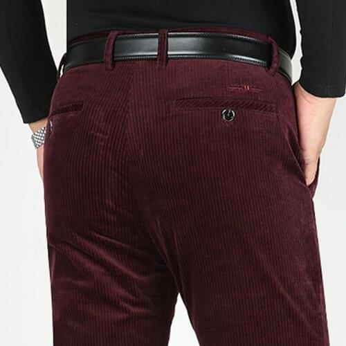 Corduroy Casual Pants Men Black Gray Blue Male Trousers Thicken Straight Stretch Trouser For Men Clothing 2021
