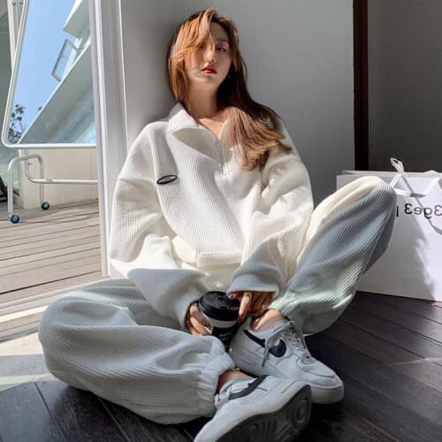 Spring Autumn Female Casual Sports Suit Salt Series Wear Fried Street Fashion Net Celebrity Age Reduction Waffle Two-piece Trend