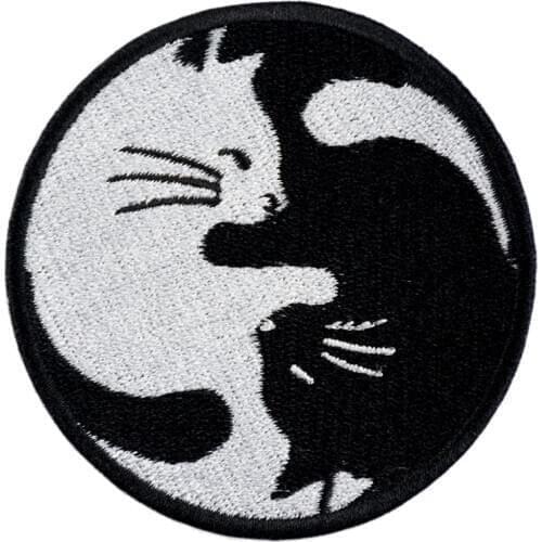 YinYang Cats Symbol Logo Emblem Embroidery Cartoon Iron on Patch for Clothing Appliqued Kids Child Garment Jersey Biker T Shirt