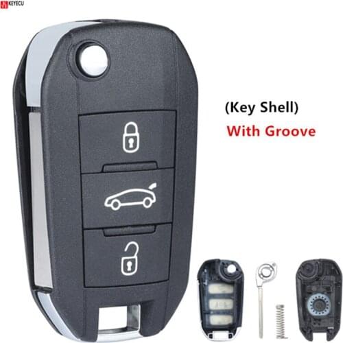 Keyecu Replacement 3 Button Remote Key Shell CASE Fob + Uncut Blade HU83 With Groove For Peugeot 308 508