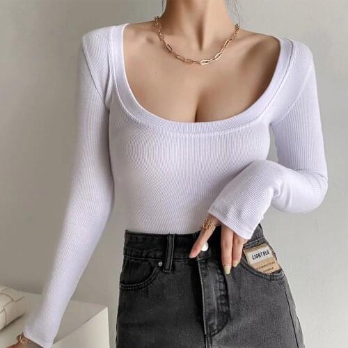 2021 spring Women Black white versatile T Shirt Mujer long Sleeve top Slim stretch casual Blusas sexy O Neck Short tees Female