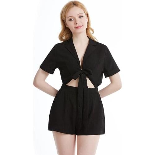 Women Short suit Romper Women Solid Color Jumpsuit V Neck Lace Up Top Short Pants Playsuit 2021 костюм женский Summer