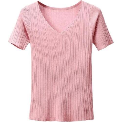Women Spring Summer Style Knitted Sweater Pullovers Lady Casual O-Neck Short Sleeve Pullovers Tops ZZ0036