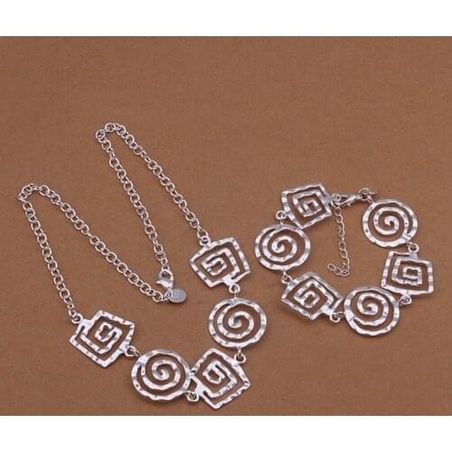 Factory direct high-quality for women lady wedding geometric bracelet necklace fashion Silver color jewelry Set S432