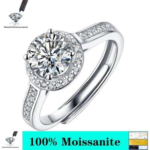 925 sterling silver 1ct vvs1 6.5mm D color wedding anniversary party woman moissanite ring adjustable ring