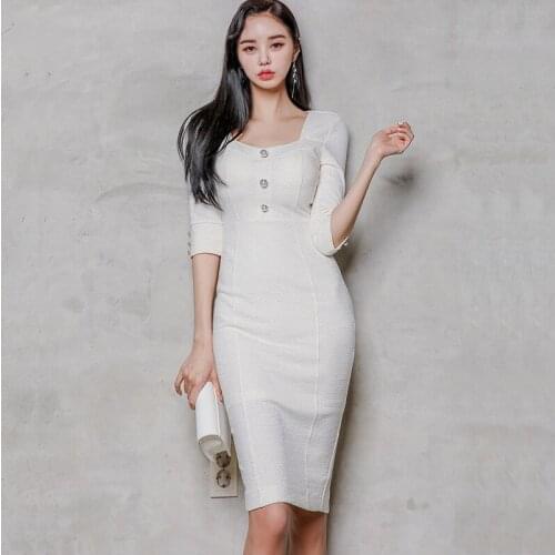 2021 Spring White Women Bodycon Bandage Dress Elegant Sexy Office Dress Half Sleeve Club Celebrity Evening Runway Party Dresses