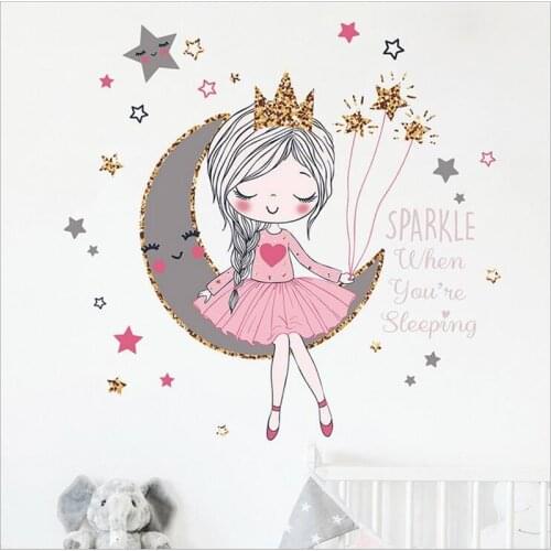 1Pcs Little Princess On The Moon Wall Stickers For Girl Bedroom Home Beautification Decorative Home Decor Wallpaper 35*60CM