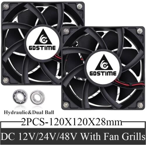 2Pcs Gdstime 120mm x 120 x 38mm Cooling PWM Fan DC 12V 24V 48V 4PIN Ball Big Airflow For Workstation PSU Server Inverter Cabinet