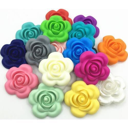 20PCS Chewable Bpa Free Rose Silicone Beads For Jewelry Loose Baby Teether Diy Silicona Denticion Collares Sensory Toys