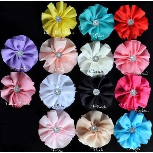 200pcs/lot)6.5CM 14 Colors Chiffon Chic Flowers With Rhinestone Center Cute Ballerina Fabric Flowers For Children Accessories