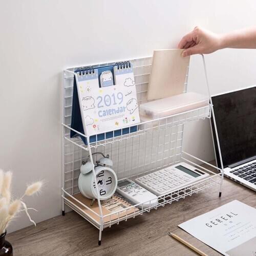 2020New Desktop Storage Shelf Double Layer Iron Rack Cosmetic Books Holder Kitchen Rack Bathroom Sundries Makeup Organizer