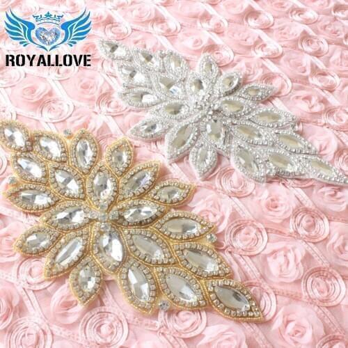 30PCS Beaded rhinestone bodice appliques Silver/Gold motifs Wedding Belt Appliques Crystal Trimming Strass Patches Craft