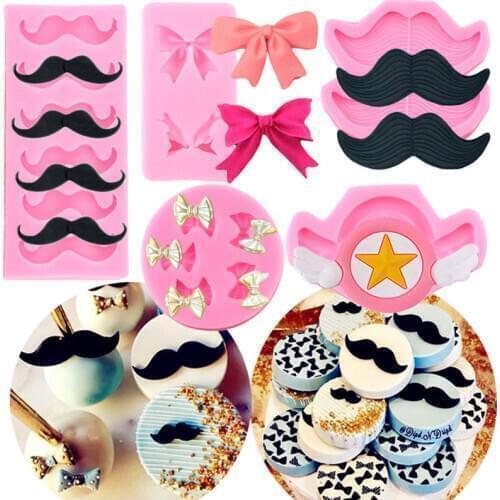 Beard Bow Tie Wings Dress Flower Silicone Mold DIY Party Cupcake Topper Fondant Mold Cake Decorating Tools Candy Chocolate Mould